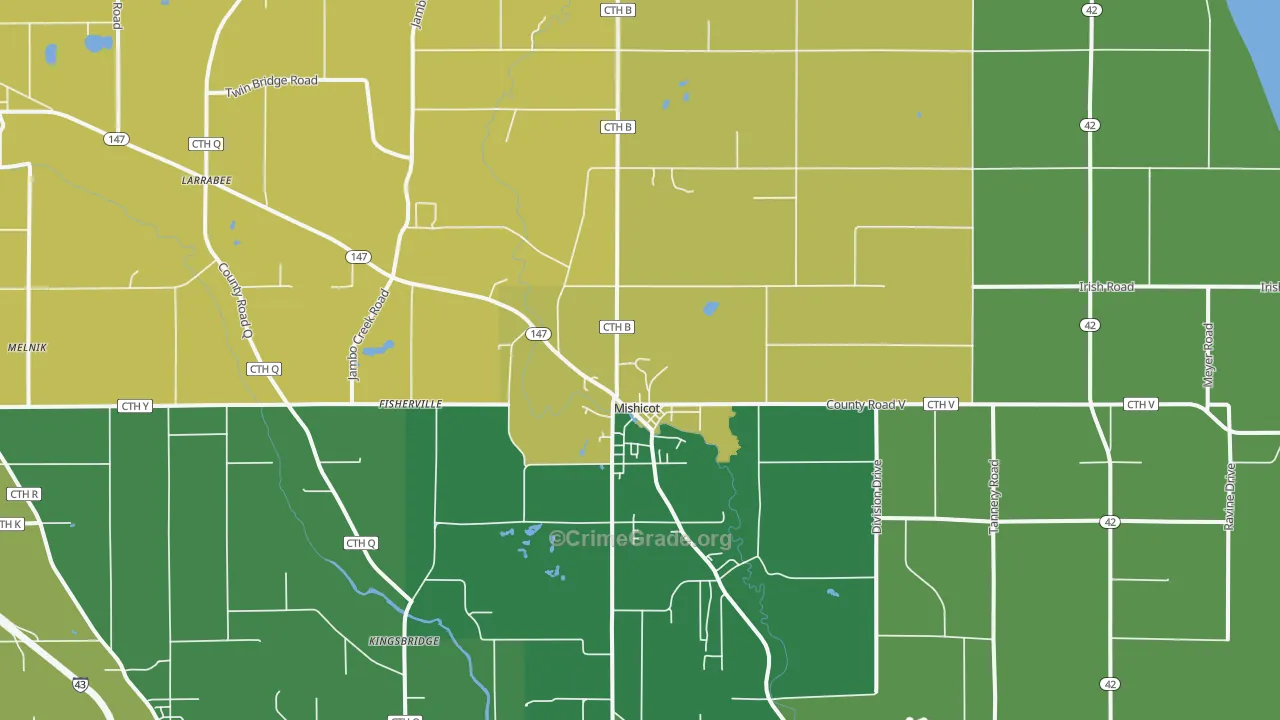 Mishicot, WI Map of Theft Rates
