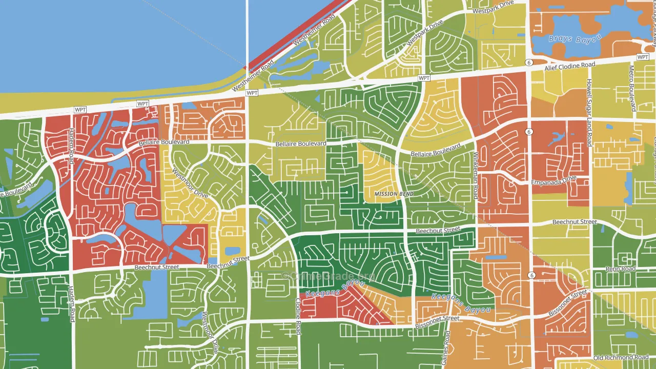 Mission Bend South, Mission Bend, TX Map of Theft Rates