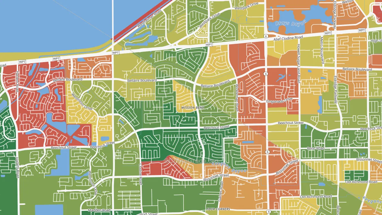 Mission Bend, TX Map of Theft Rates