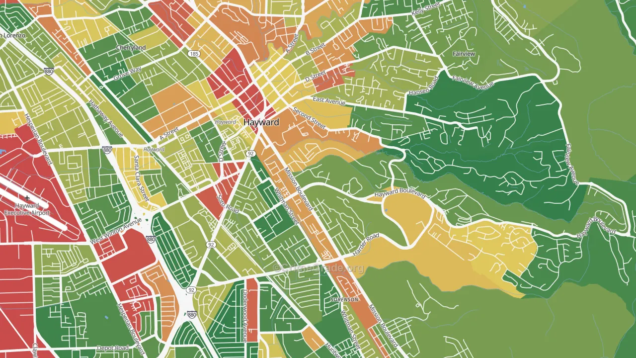 Mission-Foothill, Hayward, CA Map of Theft Rates