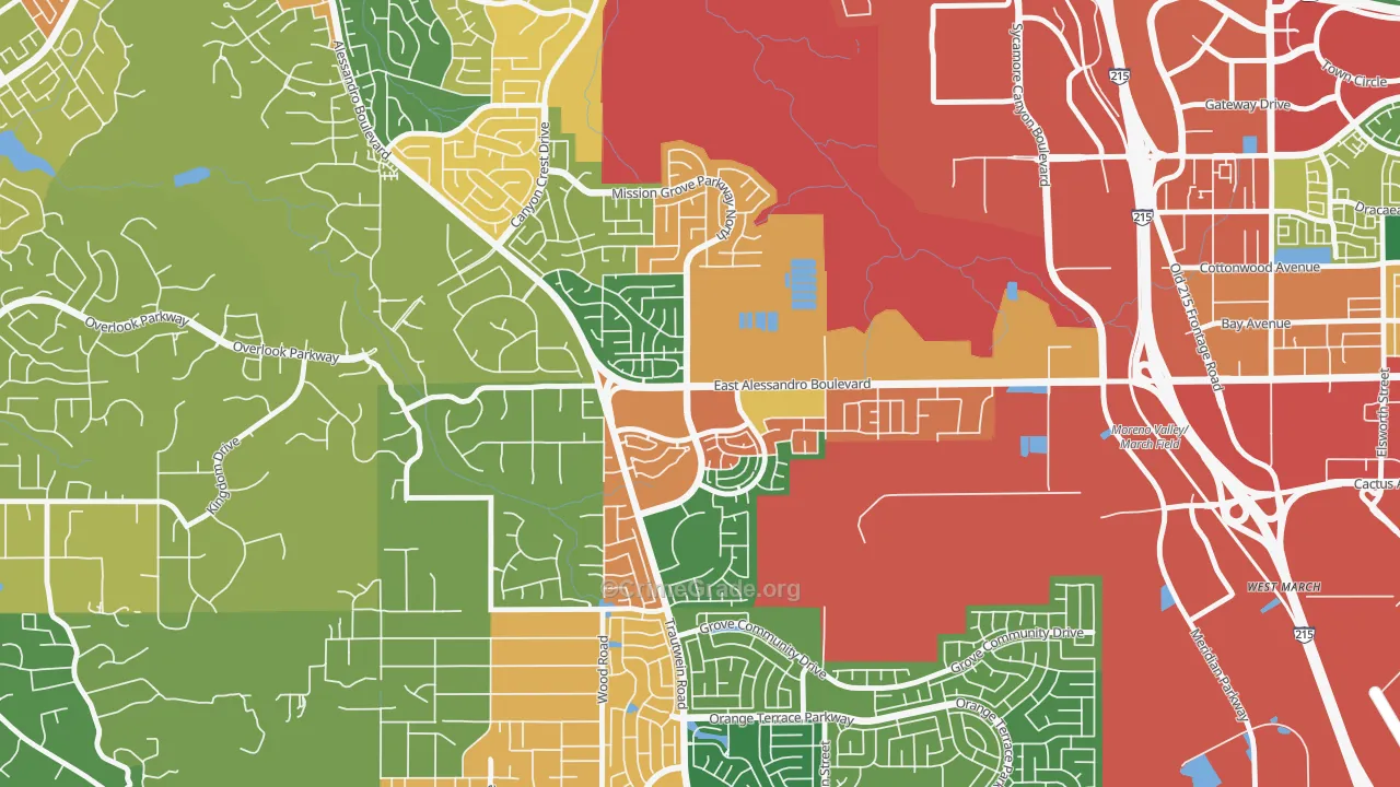 Mission Grove, Riverside, CA Map of Theft Rates