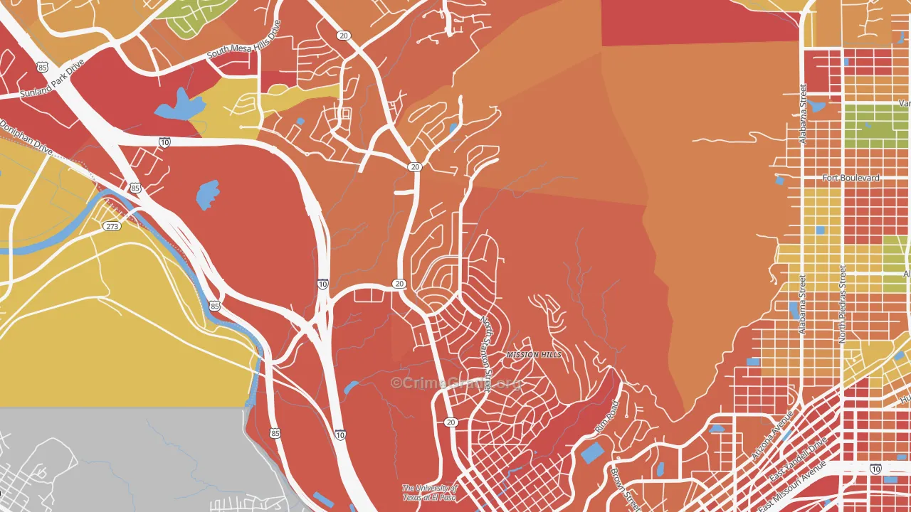Mission Hills, El Paso, TX Map of Theft Rates
