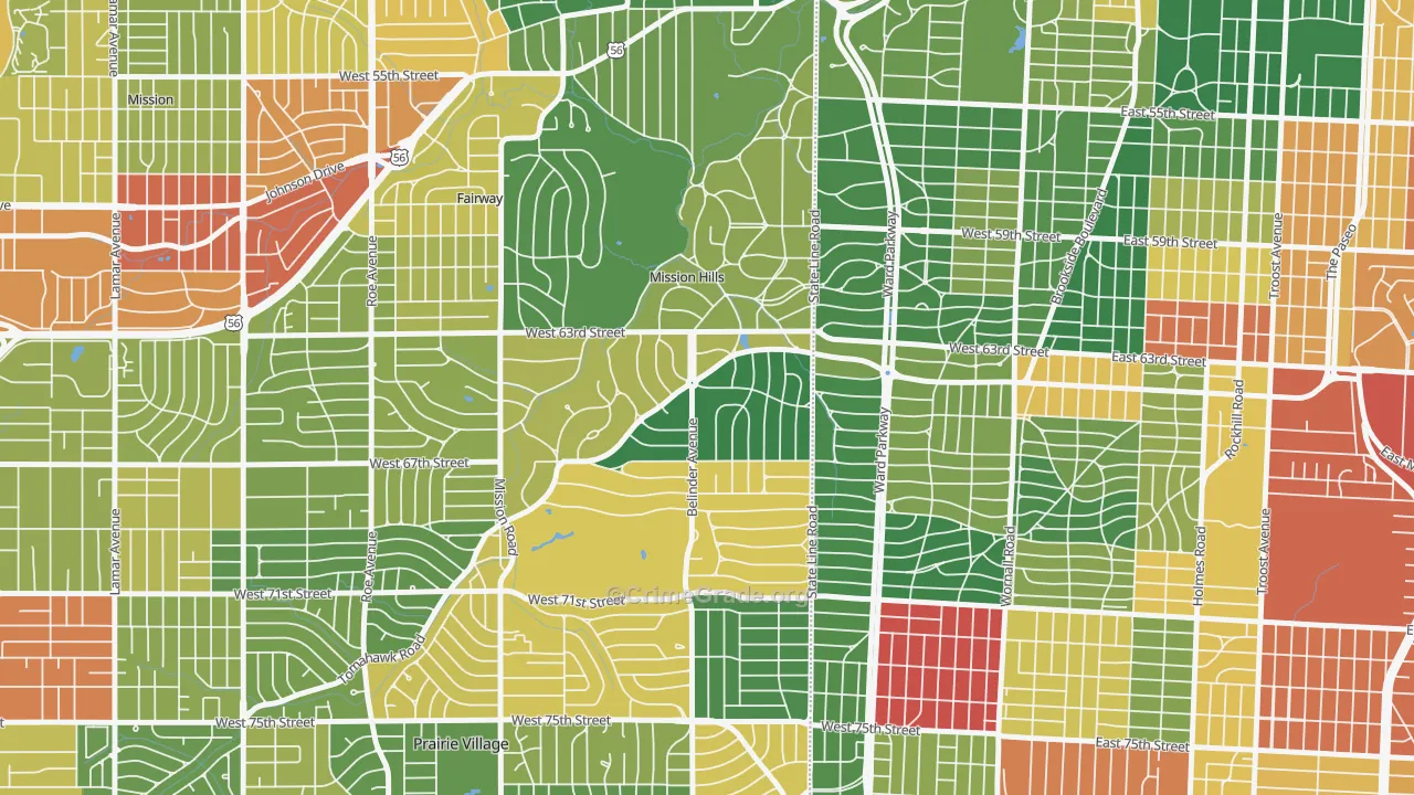 Mission Hills, KS Map of Theft Rates