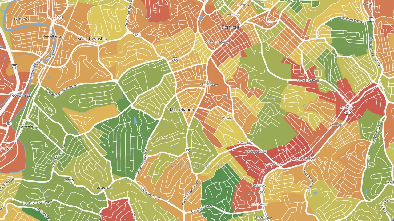 Mission Hills, Pittsburgh, PA Map of Theft Rates