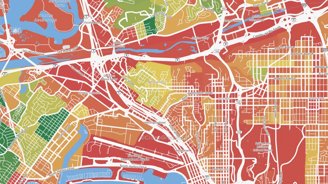 Mission Hills-San Diego, San Diego, CA Map of Theft Rates