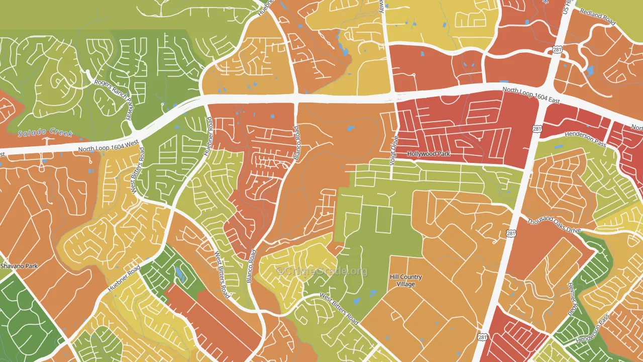 Mission Ridge, San Antonio, TX Map of Theft Rates