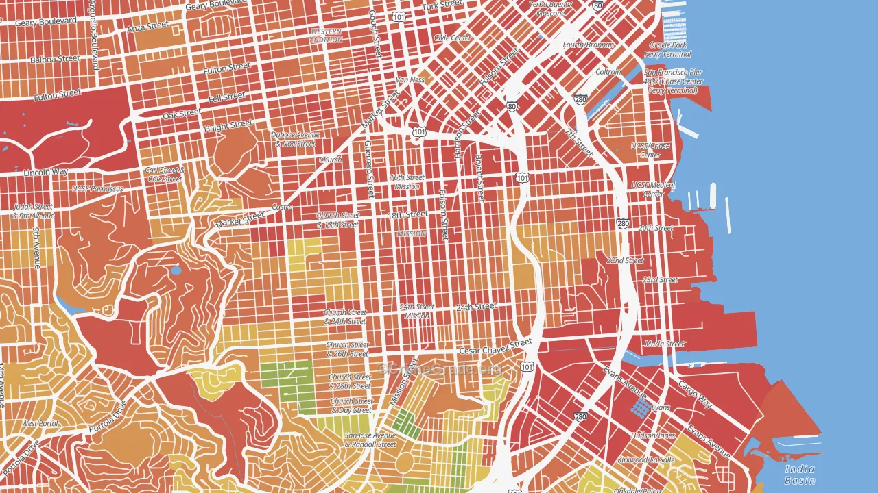 Mission, San Francisco, CA Map of Theft Rates