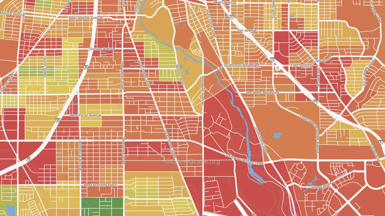 Mission San Jose, San Antonio, TX Map of Theft Rates