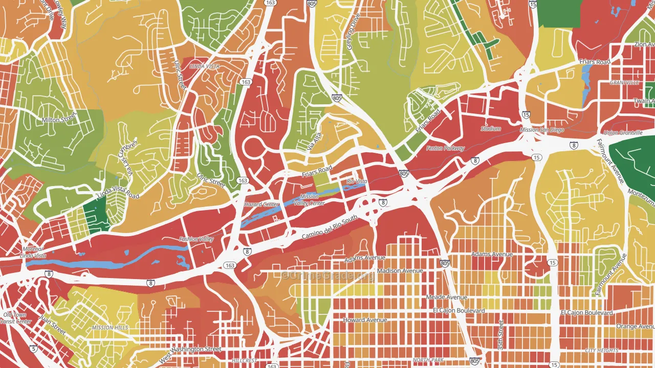 Mission Valley East, San Diego, CA Map of Theft Rates