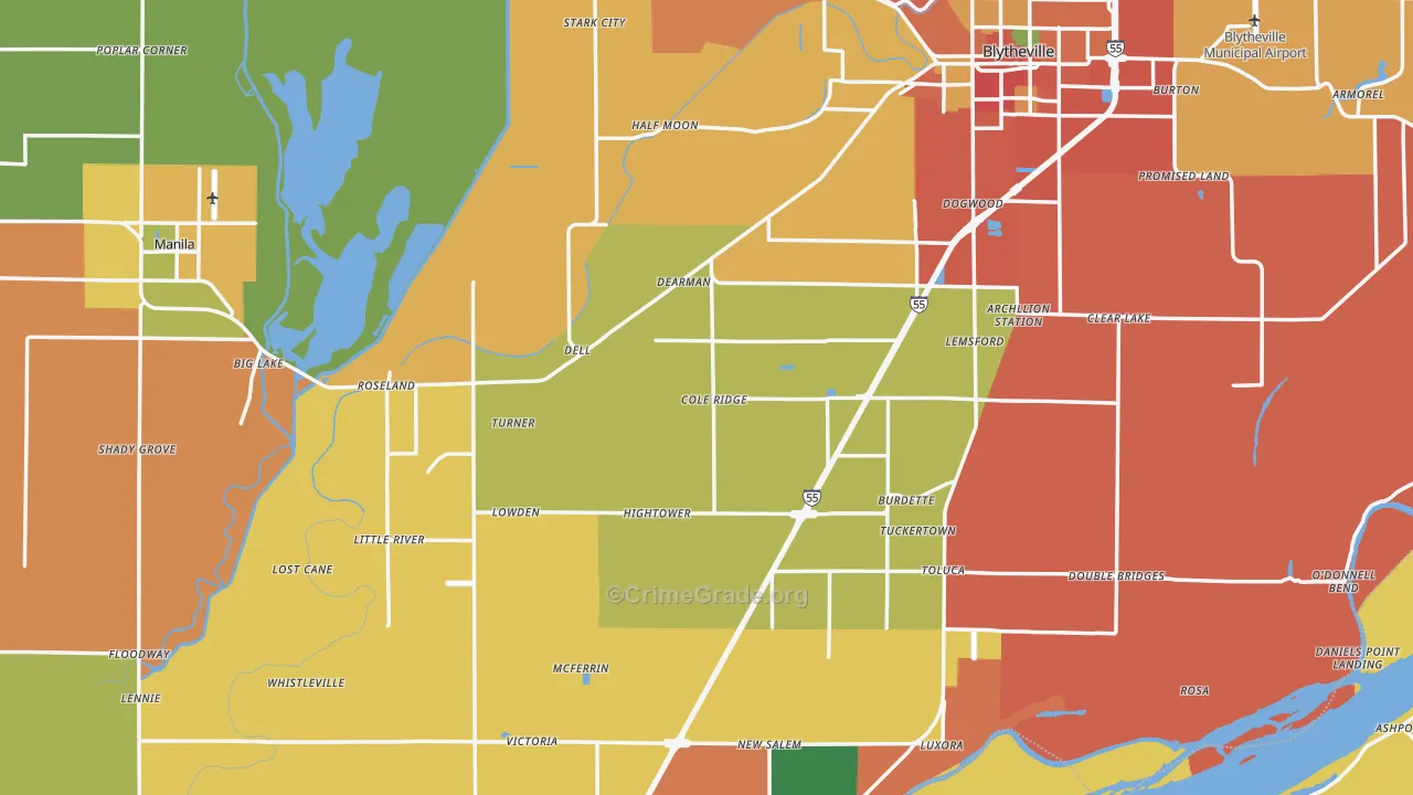 Mississippi County, AR Map of Theft Rates