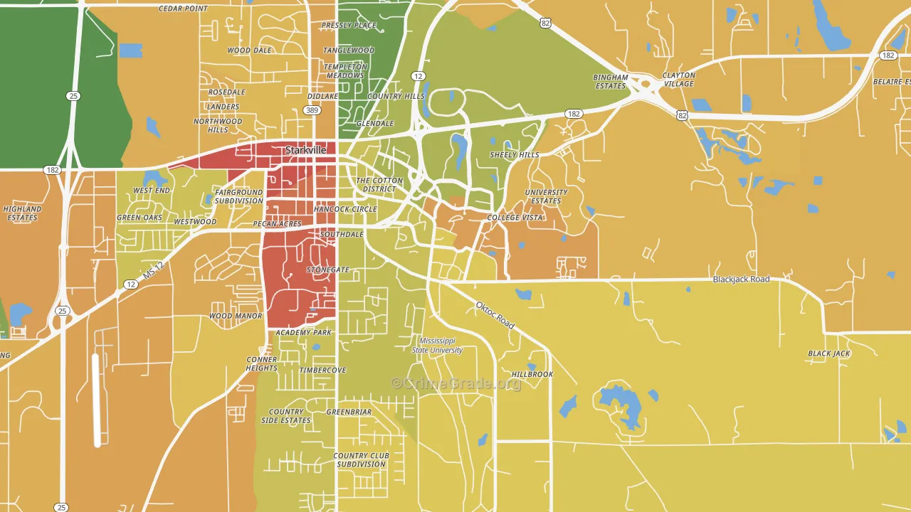 Mississippi State, MS Map of Theft Rates
