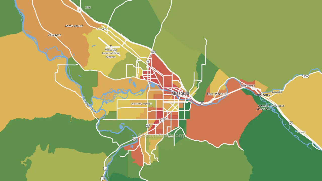 Missoula County, MT Map of Theft Rates