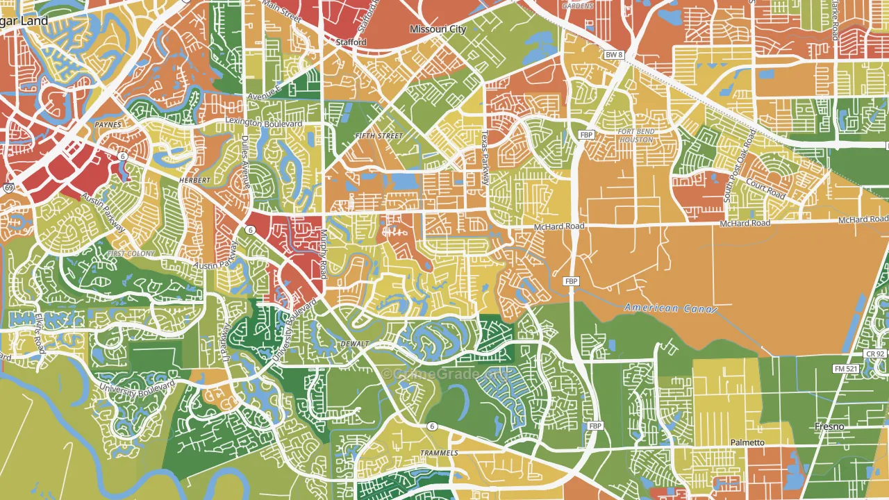 Missouri City, TX Map of Theft Rates