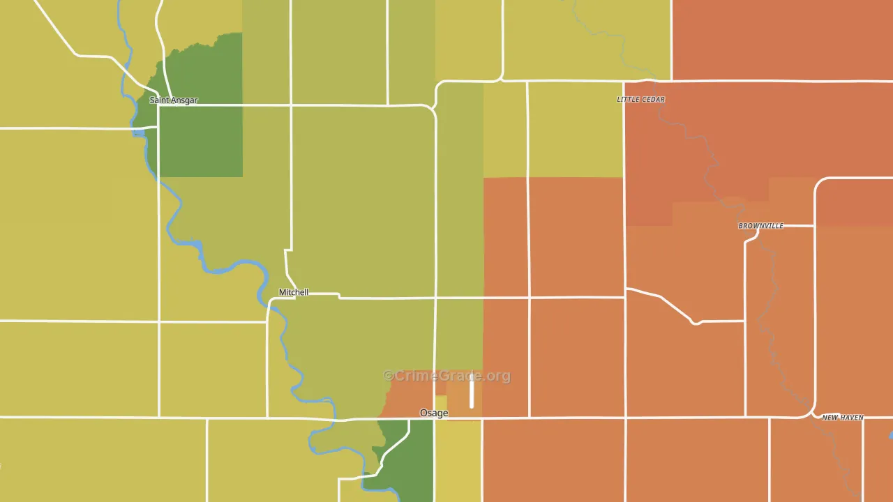 Mitchell County, IA Map of Theft Rates
