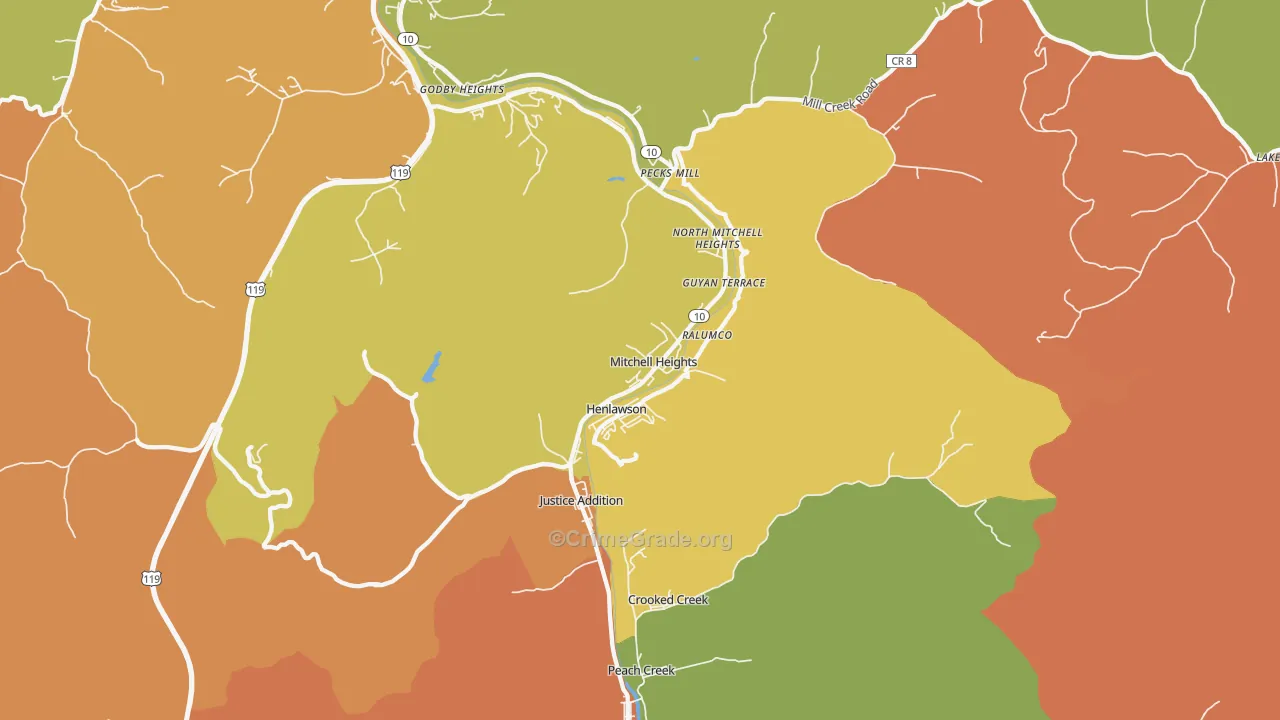Mitchell Heights, WV Map of Theft Rates