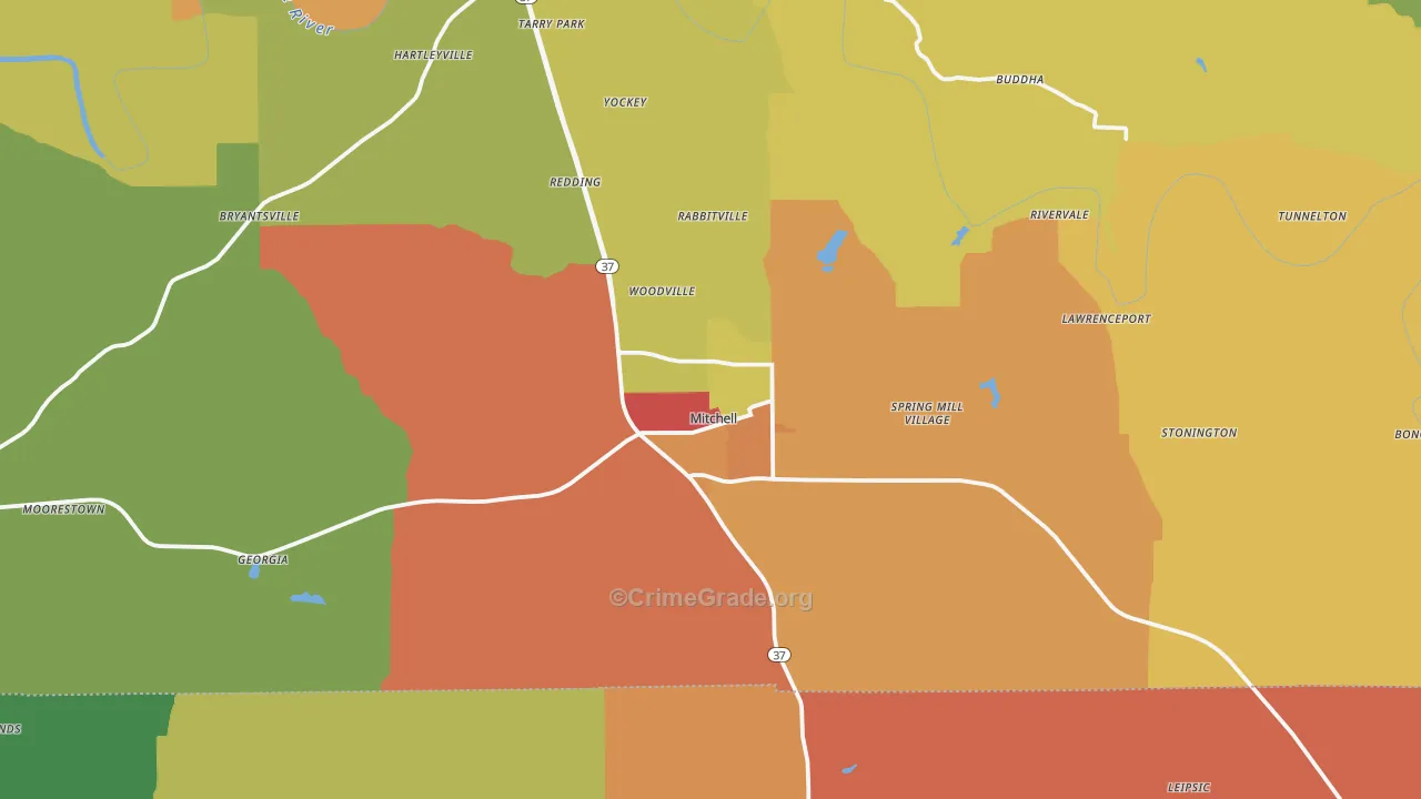 Mitchell, IN Map of Theft Rates