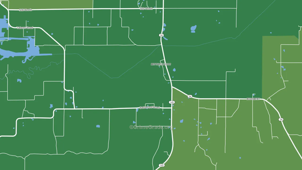 Mitchellsville, IL Map of Theft Rates
