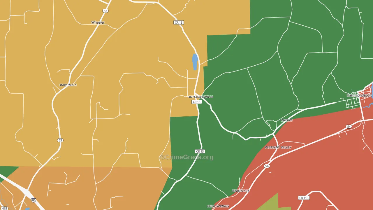 Mitchellsville, NY Map of Theft Rates