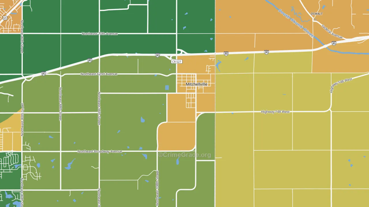 Mitchellville, IA Map of Theft Rates