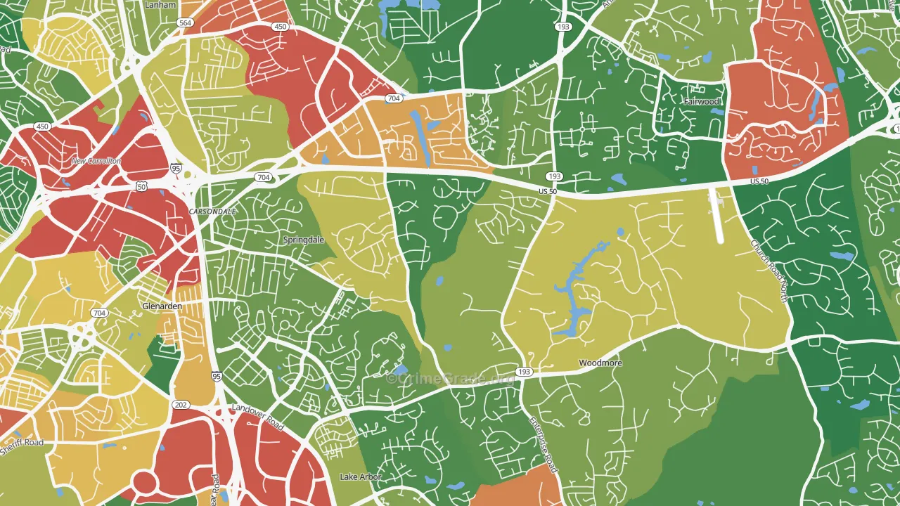 Mitchellville, MD Map of Theft Rates