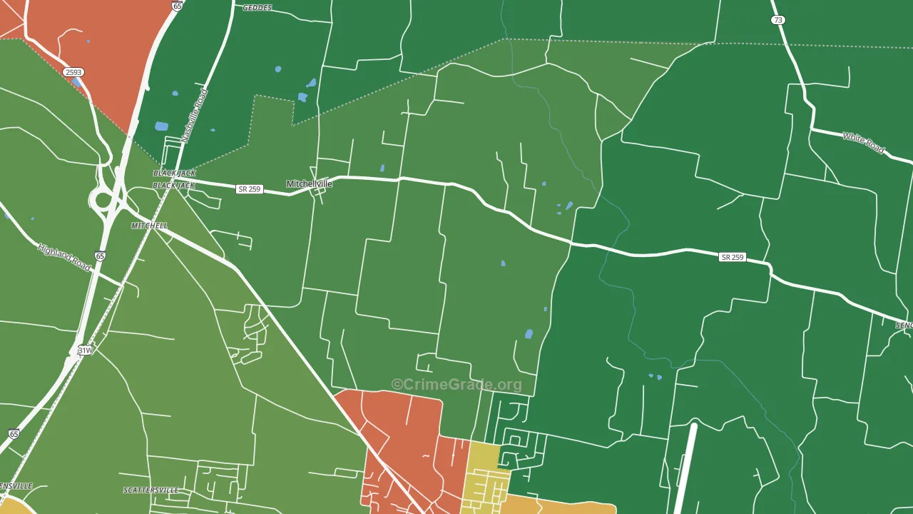 Mitchellville, TN Map of Theft Rates