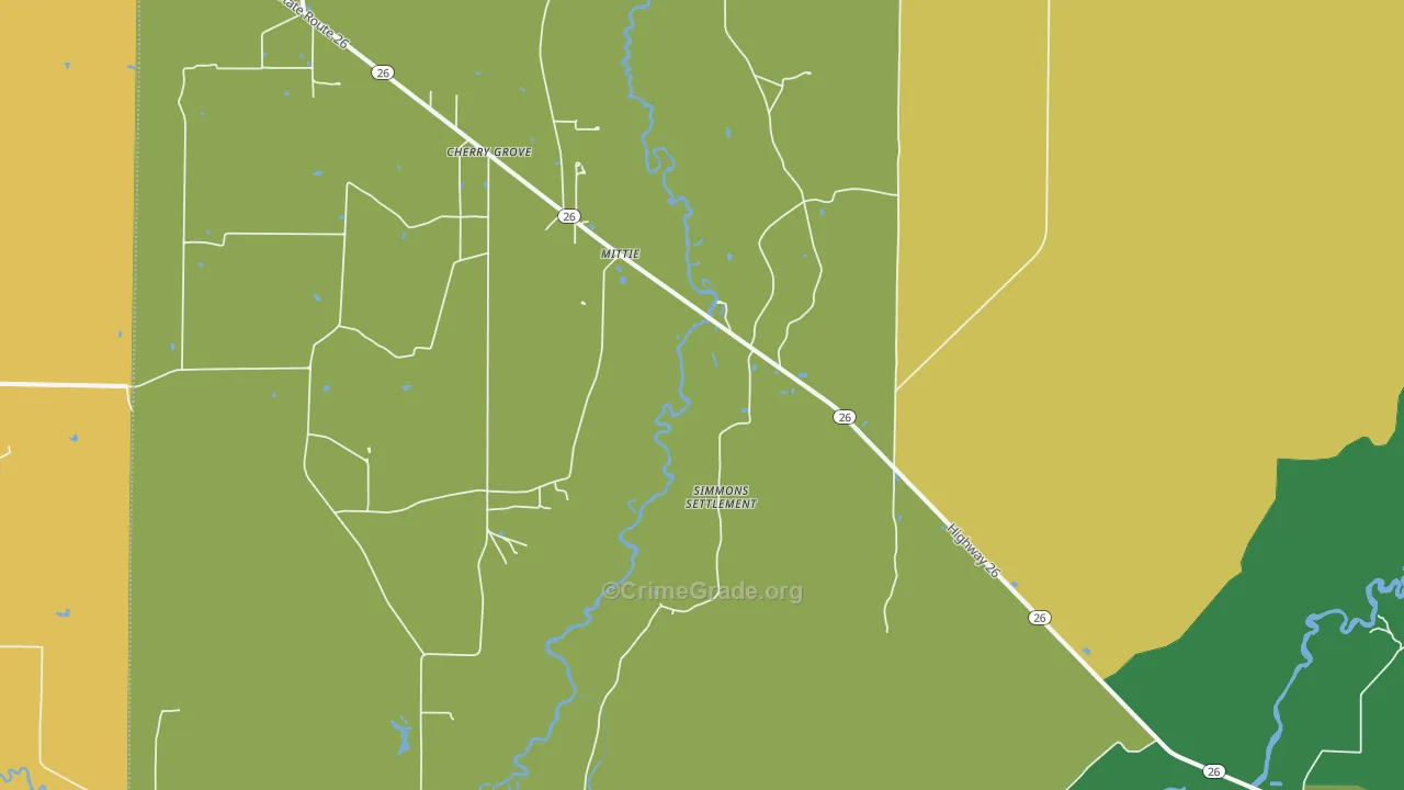Mittie, LA Map of Theft Rates