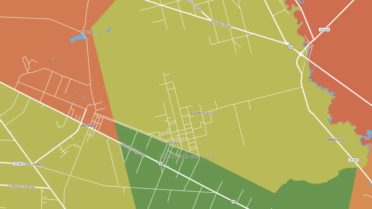 Mizpah, NJ Map of Theft Rates