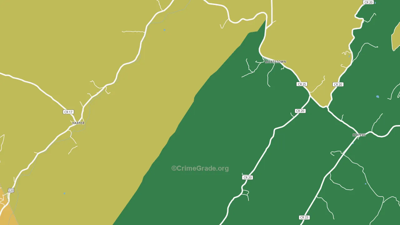 Moatstown, WV Map of Theft Rates