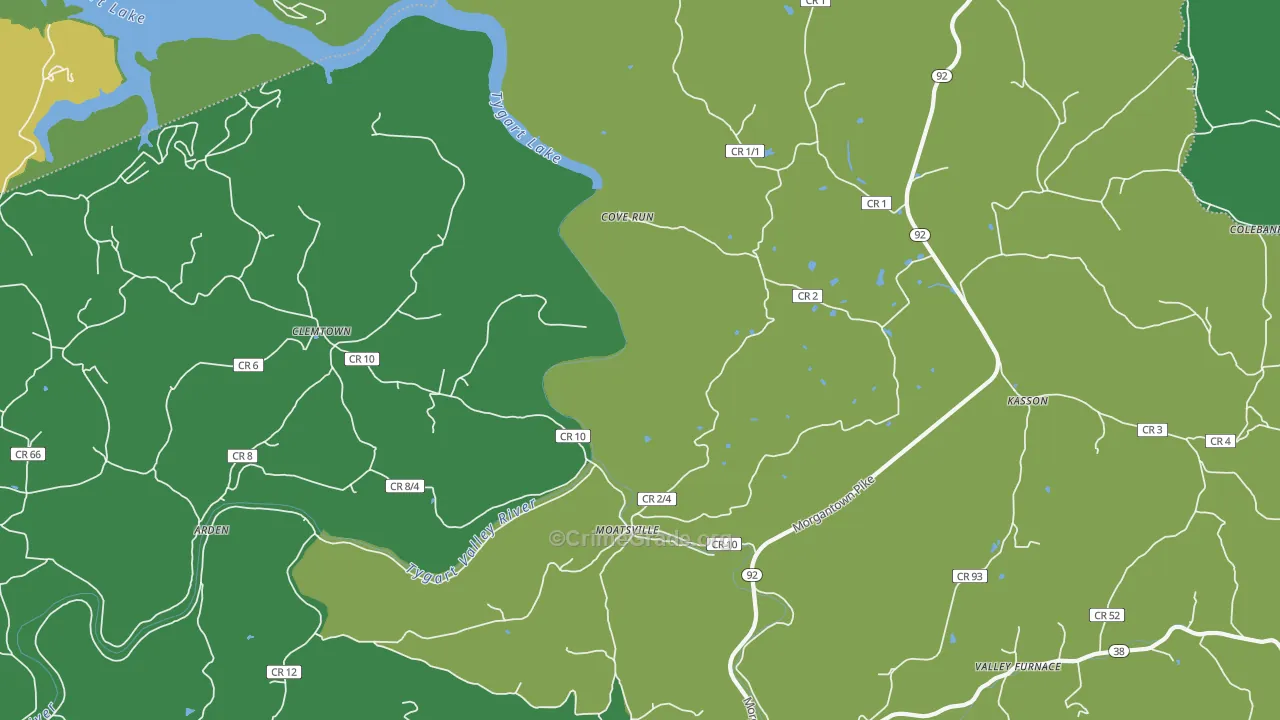 Moatsville, WV Map of Theft Rates
