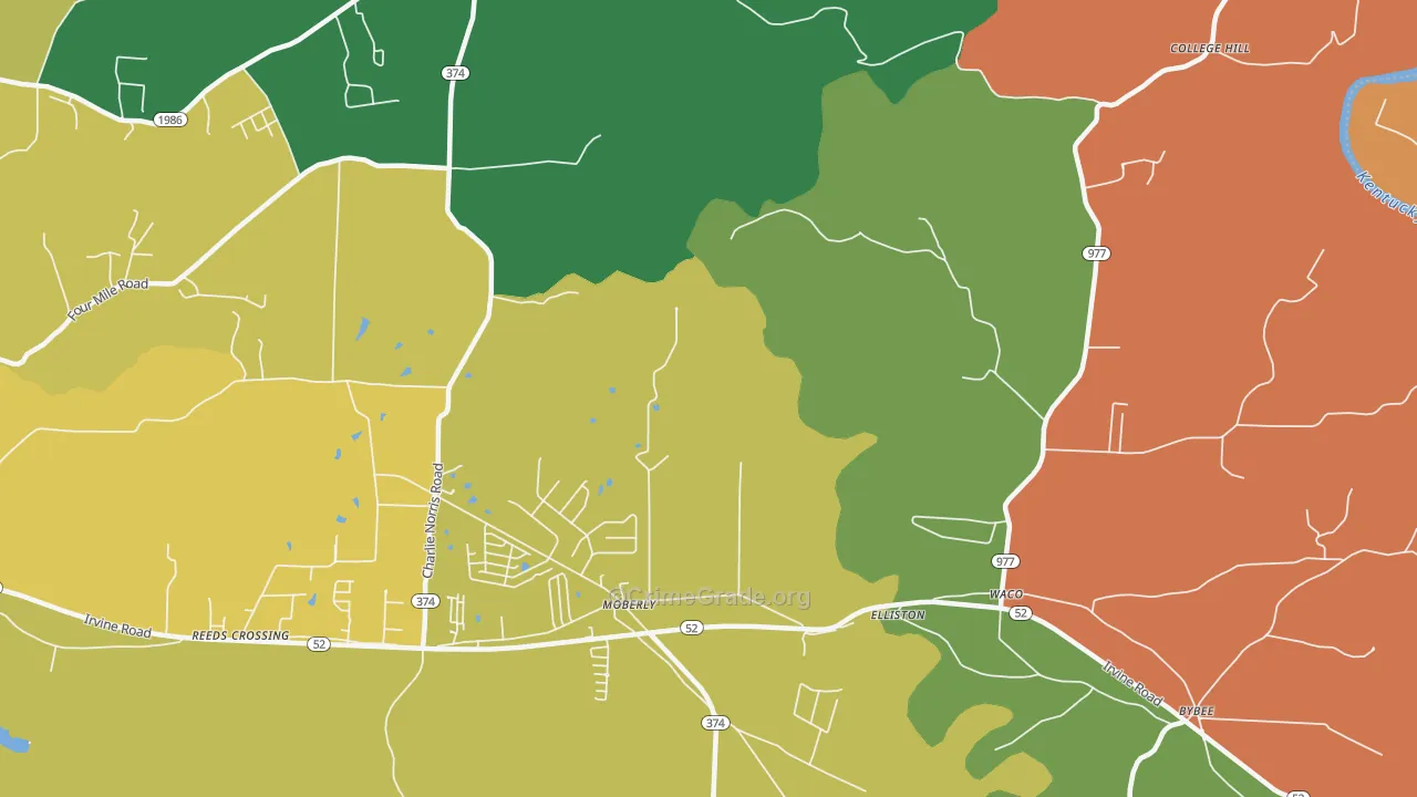 Moberly, KY Map of Theft Rates
