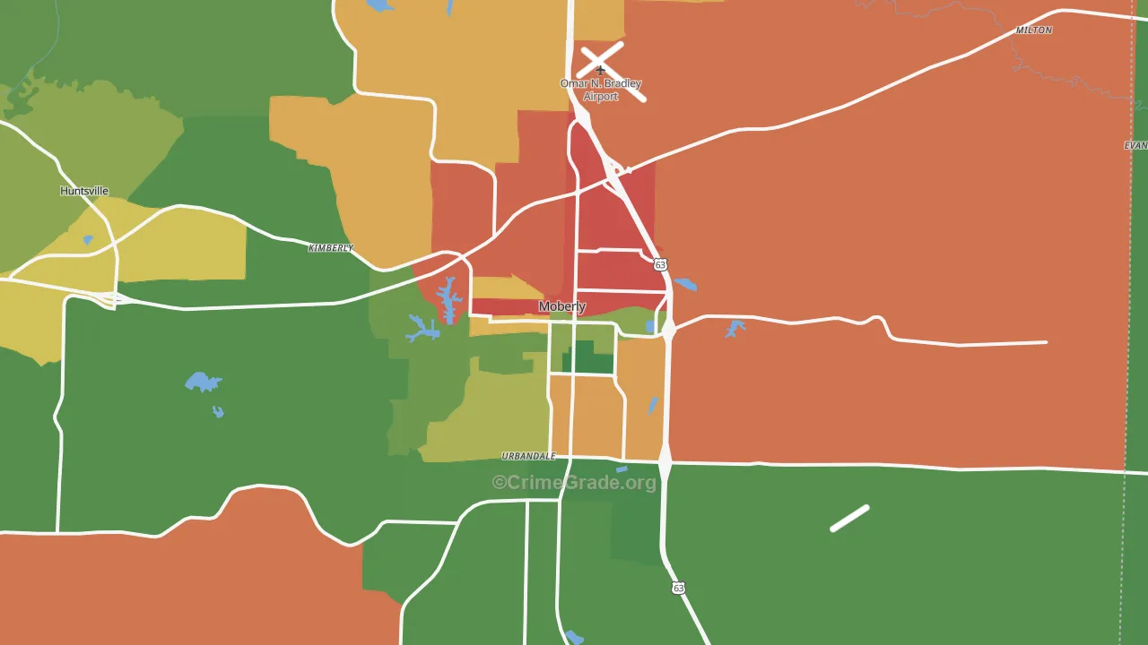 Moberly, MO Map of Theft Rates
