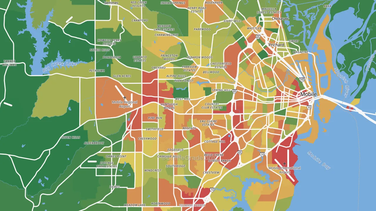 Mobile County, AL Map of Theft Rates