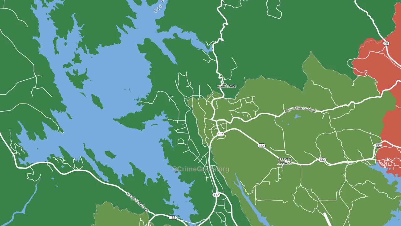 Moccasin, CA Map of Theft Rates
