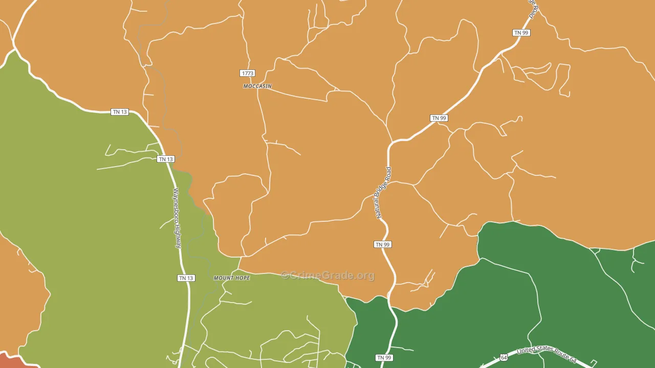 Moccasin, TN Map of Theft Rates