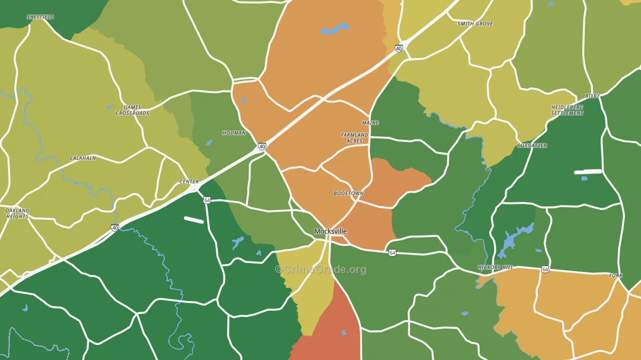 Mocksville, NC Map of Theft Rates