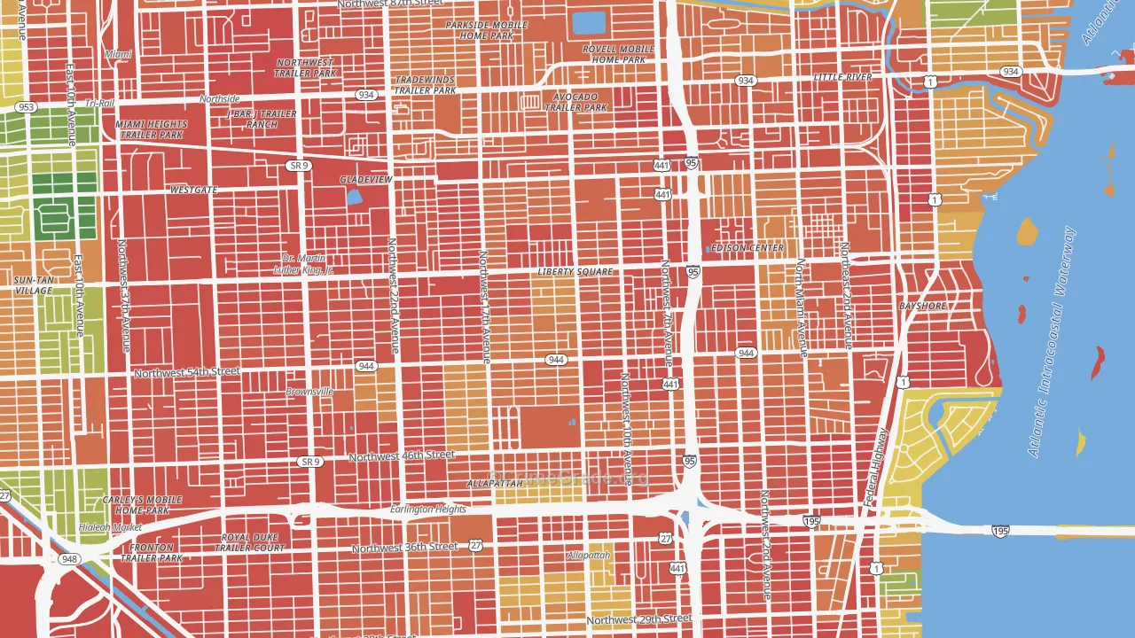 Model City, Miami, FL Map of Theft Rates
