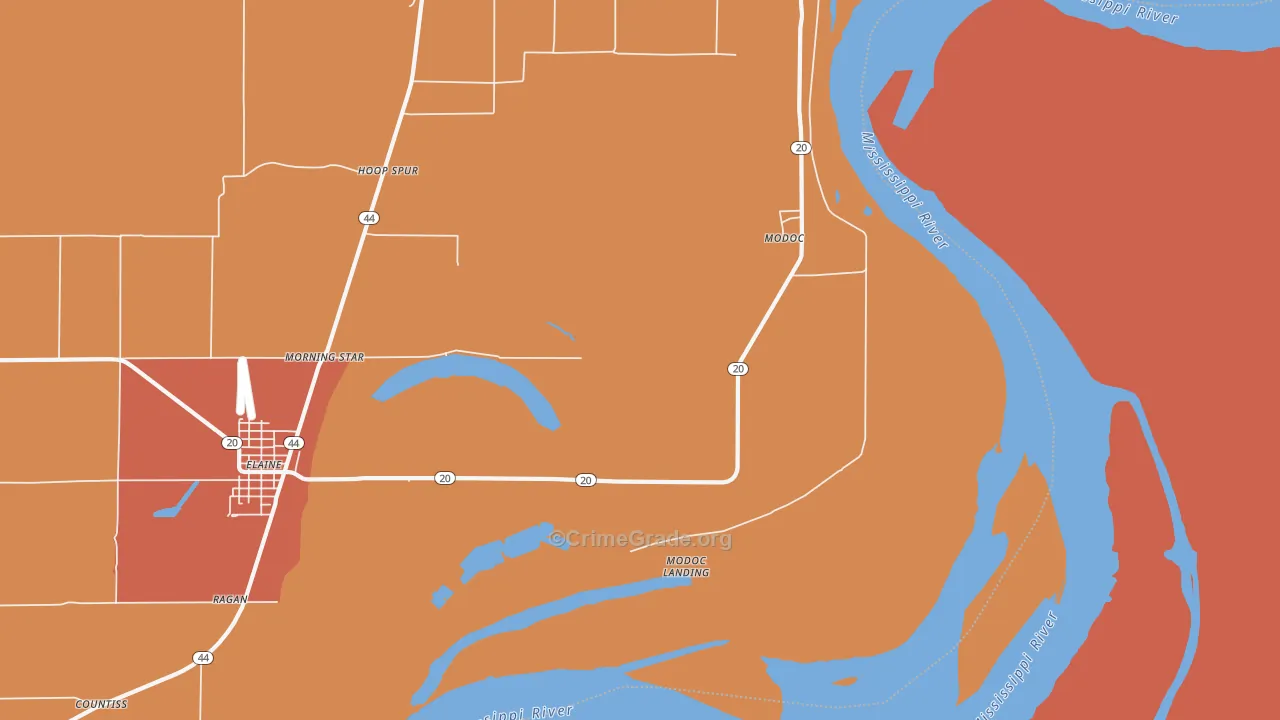 Modoc, AR Map of Theft Rates