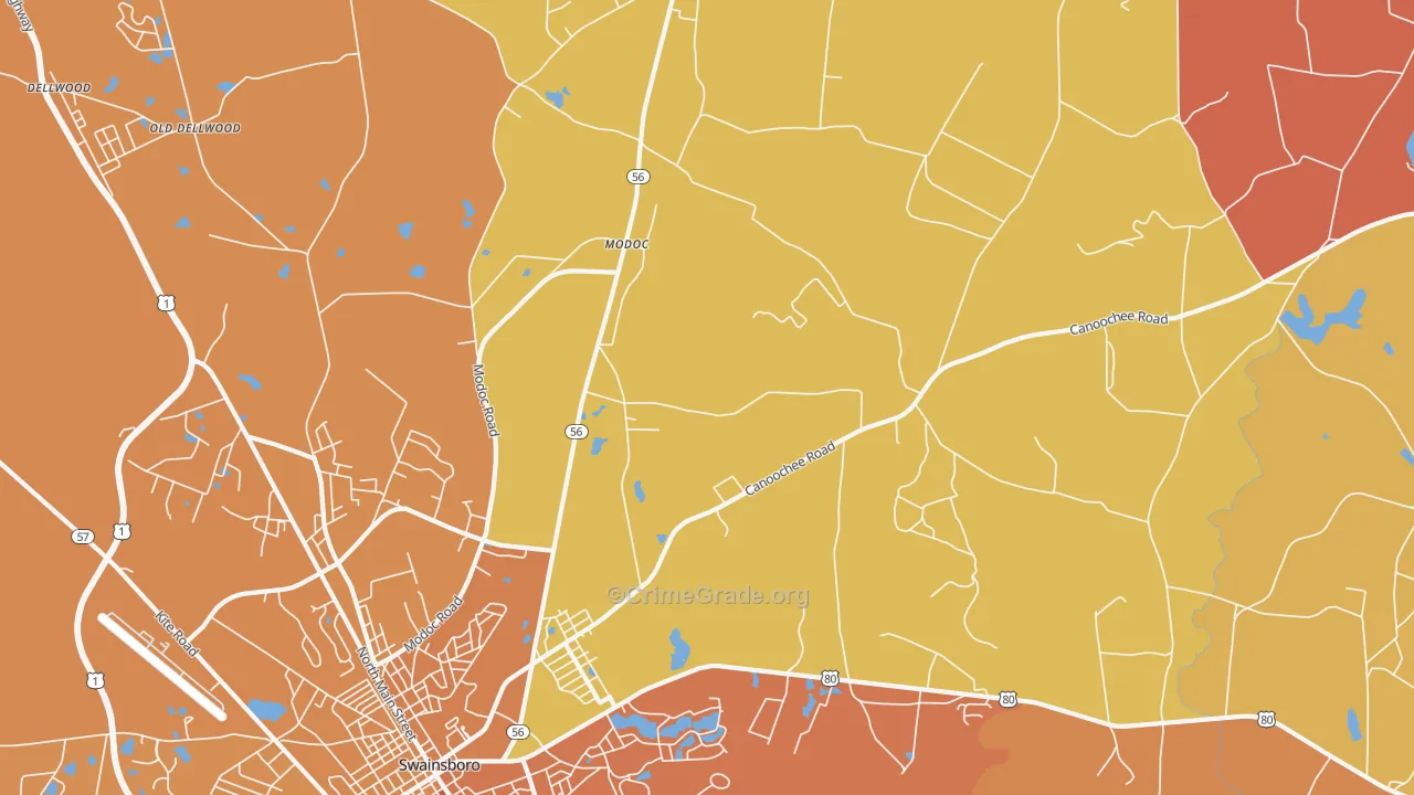 Modoc, GA Map of Theft Rates