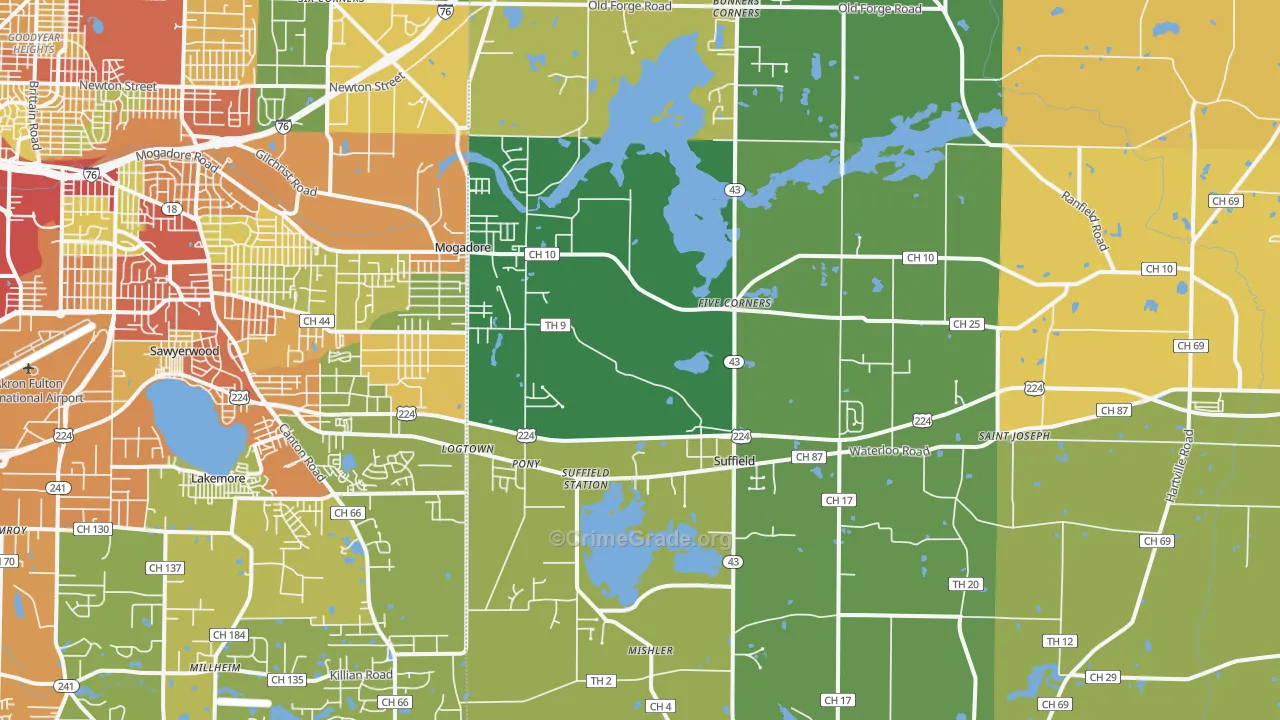 Mogadore, OH Map of Theft Rates