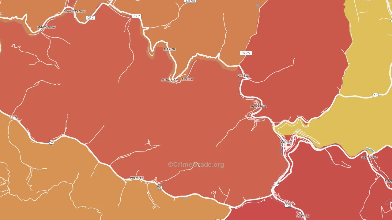 Mohegan, WV Map of Theft Rates