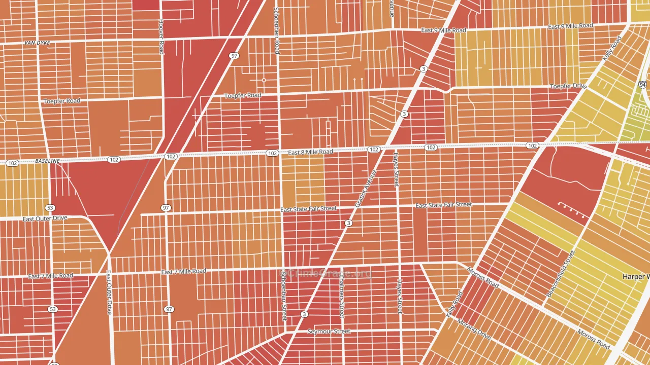Mohican Regent, Detroit, MI Map of Theft Rates