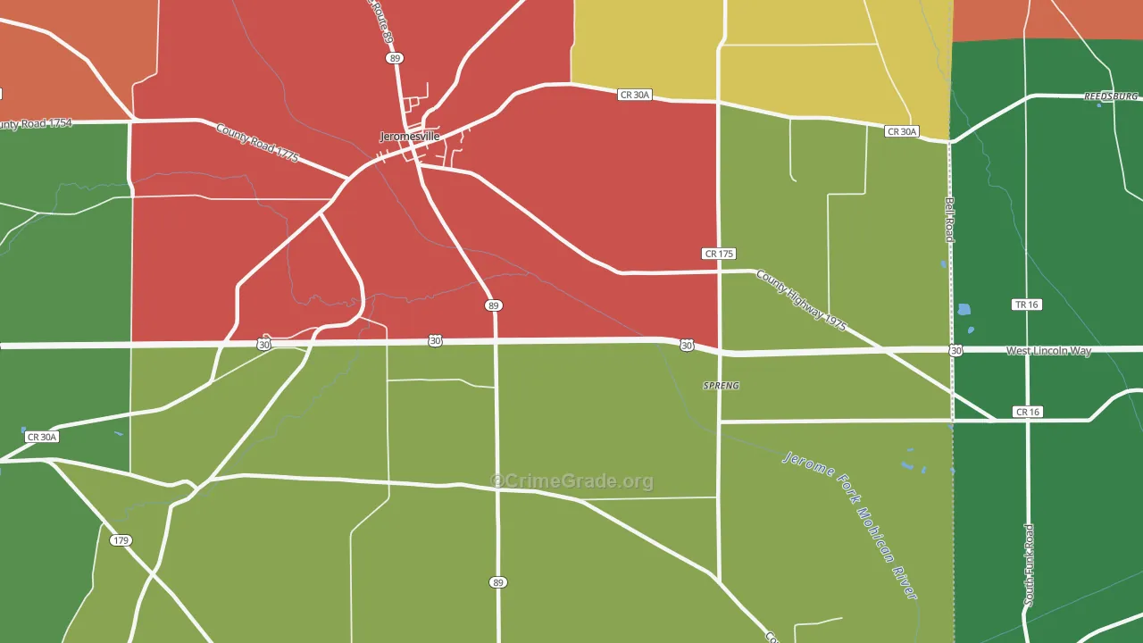 Mohicanville, OH Map of Theft Rates