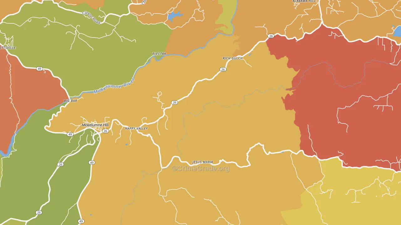 Mokelumne Hill, CA Map of Theft Rates