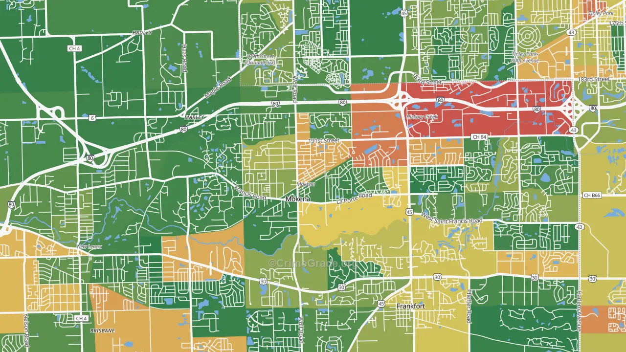 Mokena, IL Map of Theft Rates