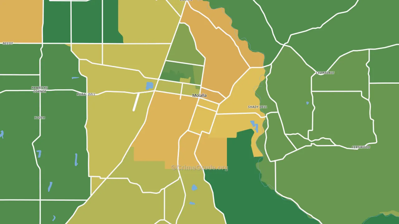 Molalla, OR Map of Theft Rates