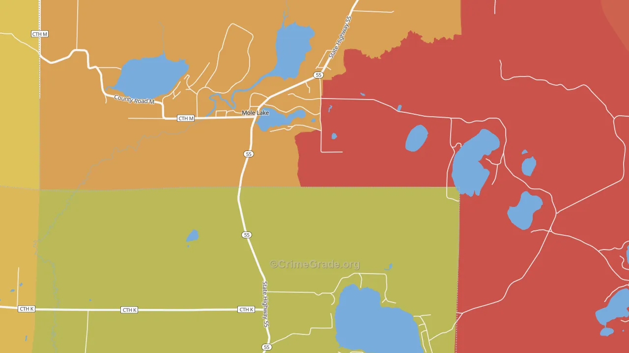 Mole Lake, WI Map of Theft Rates