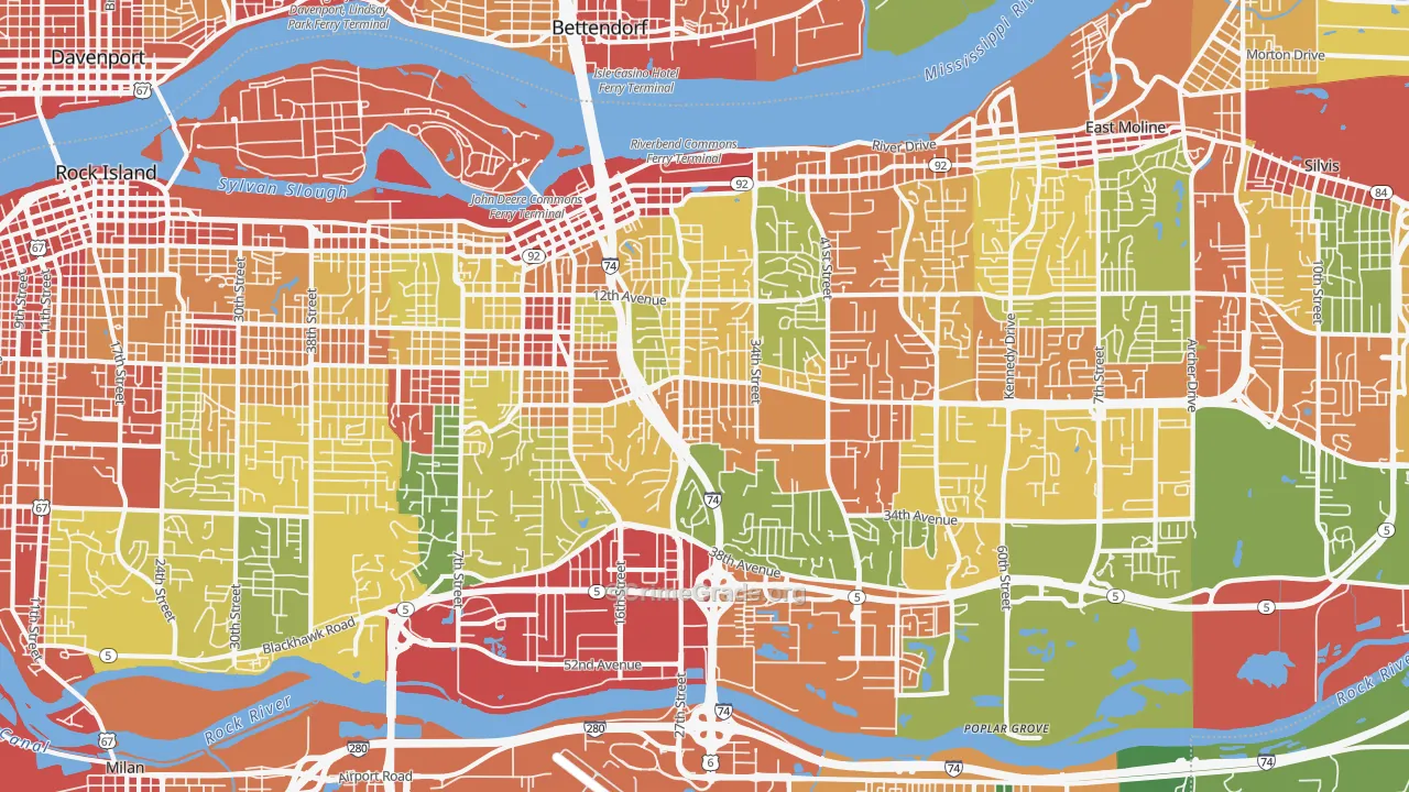 Moline, IL Map of Theft Rates