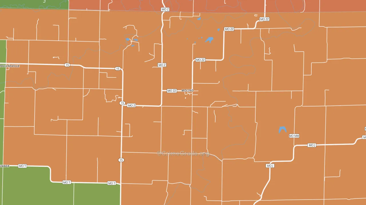 Molino, MO Map of Theft Rates
