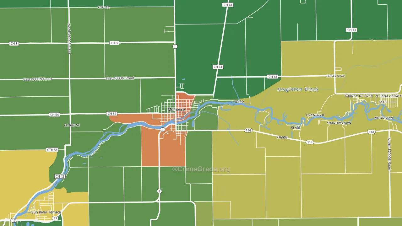 Momence, IL Map of Theft Rates