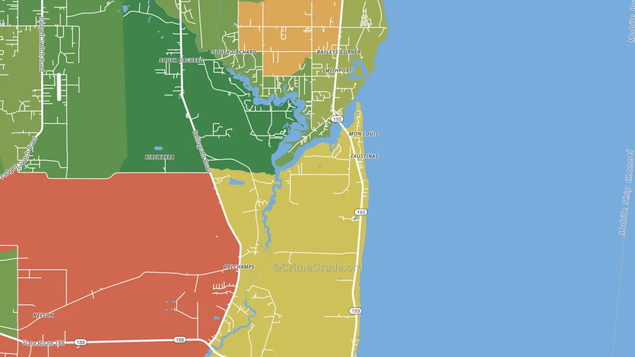 Mon Louis, AL Map of Theft Rates